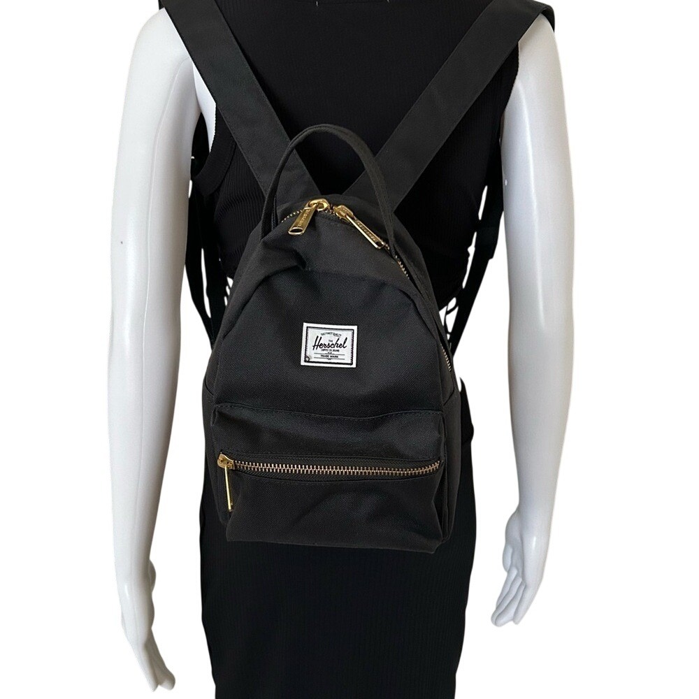 Herschel Nova Black Mini Backpack front zip pocket top zip top handle